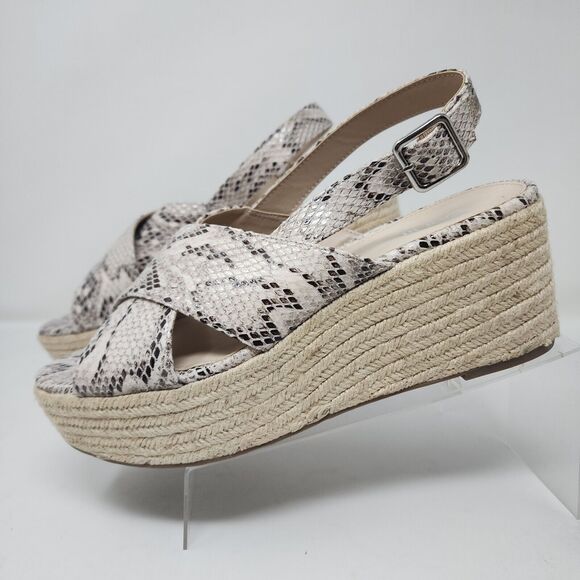 Bar III Wedge Espadrille Womens 11 Beige Bianka Slingback Strap Sandals Snake - Picture 2 of 8